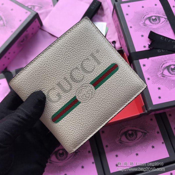 GUCCI古馳 新款 496309米白摔紋全皮 2018系列引流款 絲印標誌 織帶 摔紋牛皮Gucci短錢包  ydgq3482